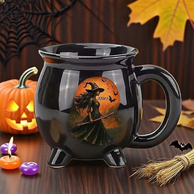 Custom Witch Cauldron Mug, Witch Themed Halloween Coffee Mug, Personalized Witches Brew Halloween Coffee Mug For Women, Besties, Family, Witches Cauldron (3 Pcs)