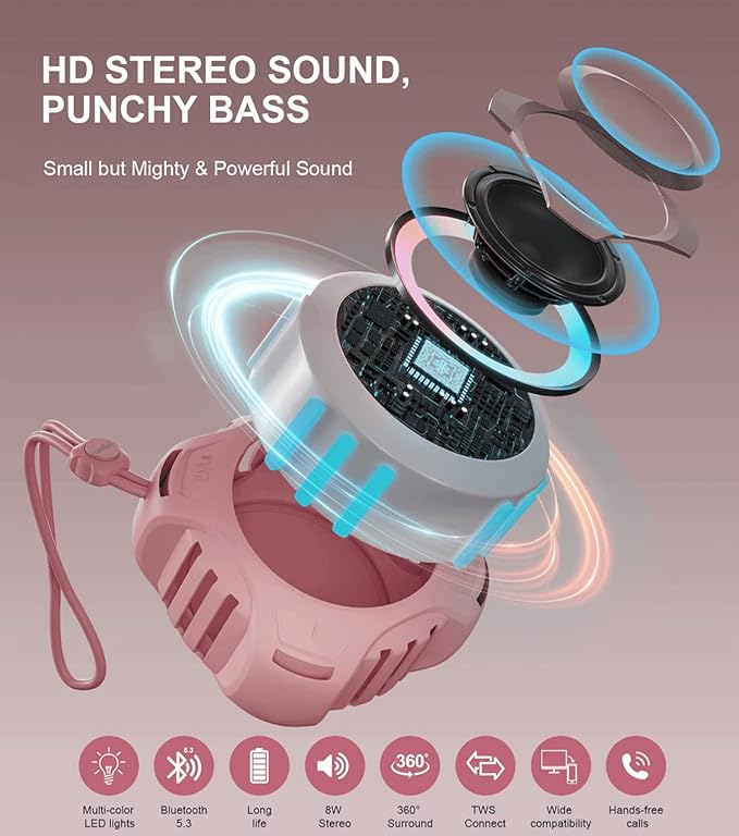 comiso Bluetooth Shower Speaker, Waterproof Bluetooth Speakers IPX7, Floating 2000mAh, Portable Wireless Speaker with LED Light, Loud HD Sound and Bass for Travel Beach Pool, Camping, Ideal Gifts.