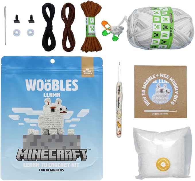 The Woobles Minecraft Crochet Kit – Beginner Crochet Kit for Adults & Kids, Easy Knitting Kit with Woobles Yarn, DIY Crafts, Crochet Animals, Minecraft Toys, Gift for Gamers & Crafters (Llama)