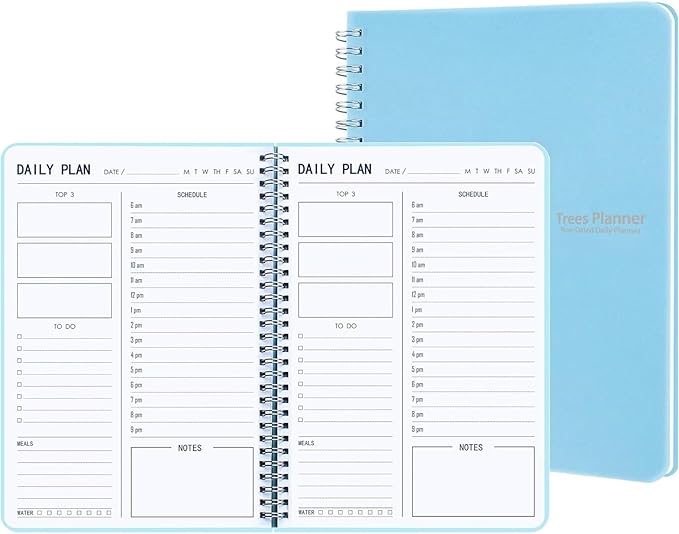 TREES Hourly Daily Planner Undated with To-Do List, Meals, Notes,Appointment Planner Book 10" x 7.3", Flexible PVC Cover,Twin-Wire Binding