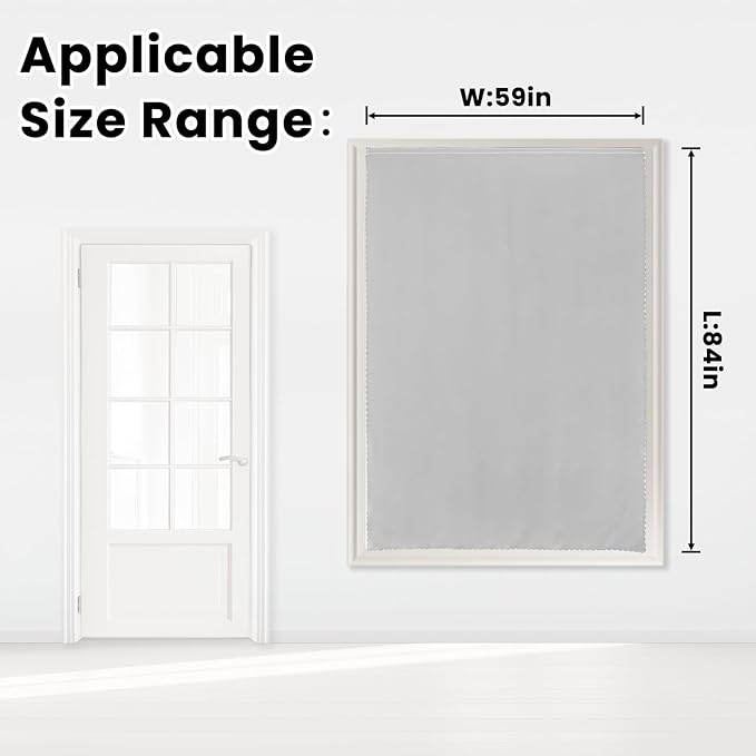self Adhesive Curtains Portable Blackout Curtain Simple and Easy to Install Bedroom Window Thermal Lnsulated Kitchen Room Darkening Black Small Drapes, 59" W X 84" L, White, 1 Panel