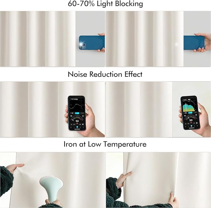 MIULEE Ivory Back Tab Blackout Curtains 63 Inch Length 2 Panels Set for Living Room Bedroom Privacy, Rod Pocket/Pinch Pleat Thermal Insulated Room Darkening Pleated Light Blocking Drapes