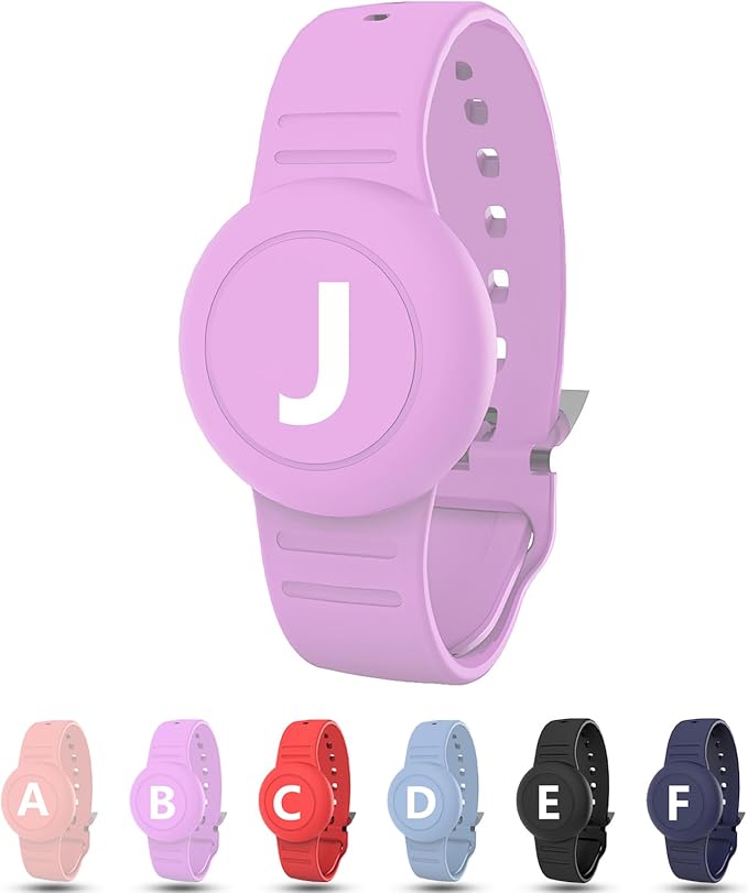 Waterproof Bracelet for AirTag Kids, Personalized Initial Letter Hidden Holder Compatible with Air Tag, Silicone Case for Airtag Adjustable Anti-Lost GPS Tracker for Toddler Child Elder, J