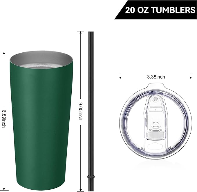 VEGOND 20oz Tumbler Stainless Steel Tumbler with Lid And Straw Vacuum Insulated Double Wall Travel Coffee Mug(dark green package 6)