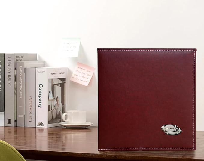 Magnetic Self-Stick Page Photo Album, Family Album, Leather Cover, Hand Made DIY Albums Holds 3x5, 4x6, 5x7, 6x8,8x10 Photos (Wine Red, Large)