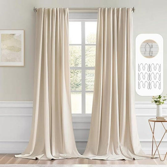 MIULEE Cream Beige Back Tab Light Blocking Curtains 100 Inch Length 2 Panels Set for Living Room Bedroom Privacy, Rod Pocket/Pinch Pleat Thermal Insulated Room Darkening Pleated Blackout Drapes