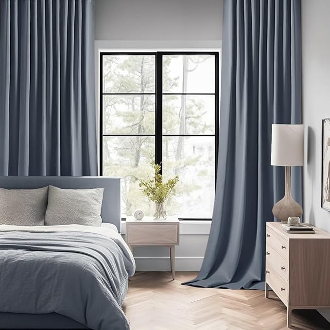 MIULEE Stone Blue Back Tab Blackout Curtains 120 Inch Long 2 Panels Set for Bedroom, Rod Pocket/Pinch Pleated Extra Long Thermal Insulated Living Room Darkening Light Blocking 10FT Drapes