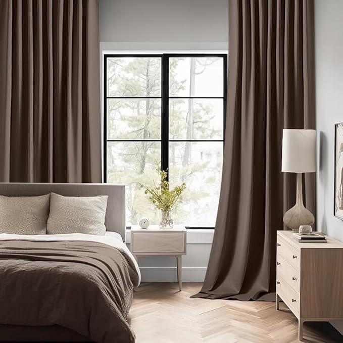 MIULEE Chocolate Brown Back Tab Blackout Curtains 102 Inch Long 2 Panels Set for Bedroom, Rod Pocket/Pinch Pleated Thermal Insulated Living Room Darkening Light Blocking Floor to Ceiling Drapes