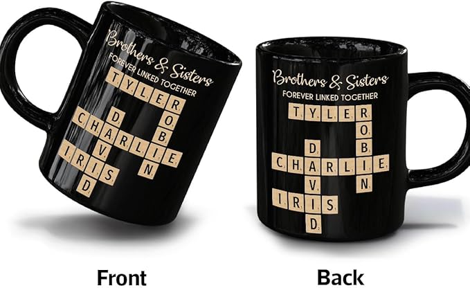 Trending Custom Brothers & Sisters Forever Linked Together Personalized Mug Brothers Sisters Crossword Puzzle Art Mug, Gift For Brothers, Sisters, Siblings, Family Member on Birthday Christmas