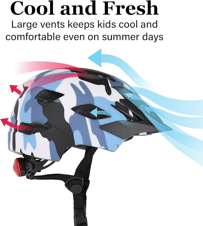 Kids Bike Helmet, Youth Toddler Boys Girls Helmets, 2 Size Adjustable for Ages 2-3-5-8-14 Years, Child Helmet with Visor and LED Light, Lightweight Multi-Sport Bicycle Scooter Cycling Helmets