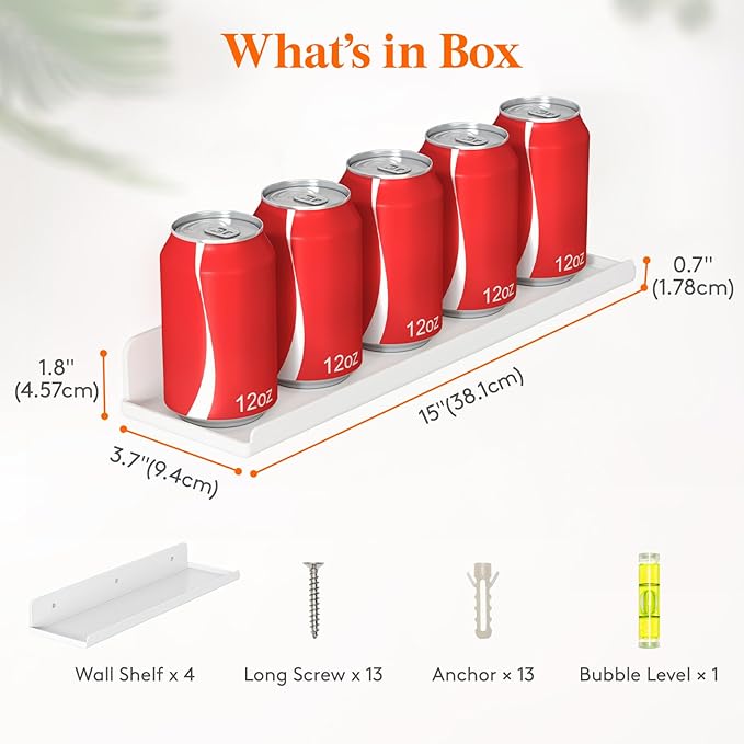 Lifewit Floating Shelves for Wall, 4 Pack White Acrylic Shelf 15" Room Decor for Bookcase/Vinyl Record Display/Photo/Picture in Bedroom, Living Room, Bathroom, Kitchen Storage and Organization