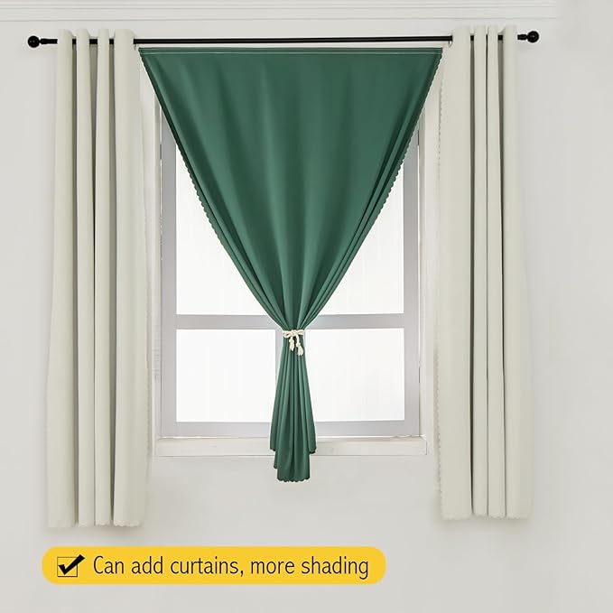 Blackout Curtains for Bedroom Stick On Curtains Window Shades Pull Down Blackout Window Cover No Drillng Self Adhesive Curtains No Rod Small Curtain, 59" W X 59" L, Dark Green, 1 Panel