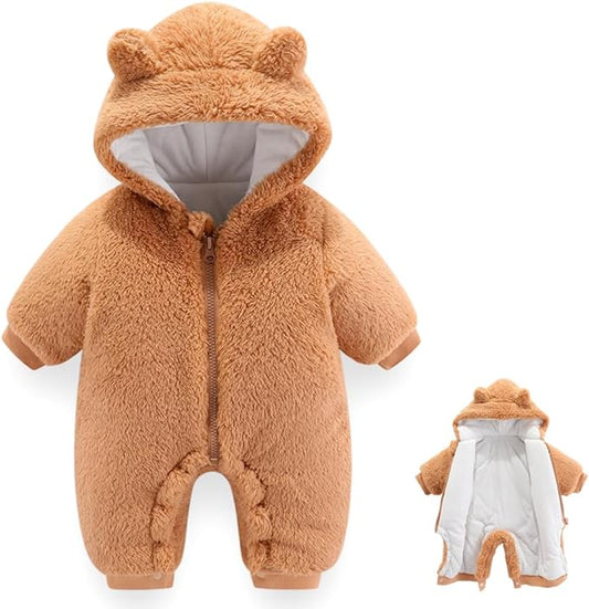 Newborn Baby Bear Outfit Suit Girls Boys Fleece Jumpsuit Romper Hooded Winter Snowsuit Clothes