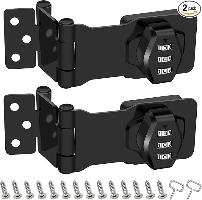 2 Pack Password Rotary Hasp Locks, Collapsible Solid 304 Stainless Steel File Cabinet Lock Desk Drawer Lock, for 90 Degree and 180 Degree Drawers, Dabinets, Doors, Flip Barn Door, Outdoor (Black)