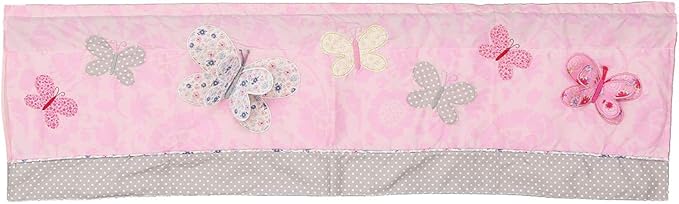 7 PCs Pink Embroidery Butterfly Nursery Crib Bedding Set 100% Cotton Baby Girl 3D Butterfly Themed Cot Bedding Set 1 Quilt, 2 Fitted Sheet, 1 Window Valance, 3 Butterfly Shaped Wall Decor