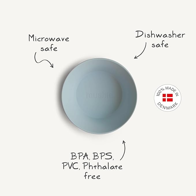 mushie Round Dinnerware Bowls for Kids | Made in Denmark, Set of 2 (Powder Blue)