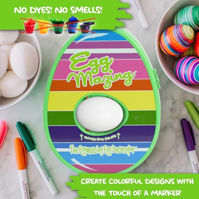 The Eggmazing Egg Decorator Easter Egg Decorator Kit - Arts and Crafts Set - Includes Egg Decorating Spinner and 8 Colorful Quick Drying Non Toxic Markers (Spring Green) - Packaging May Vary