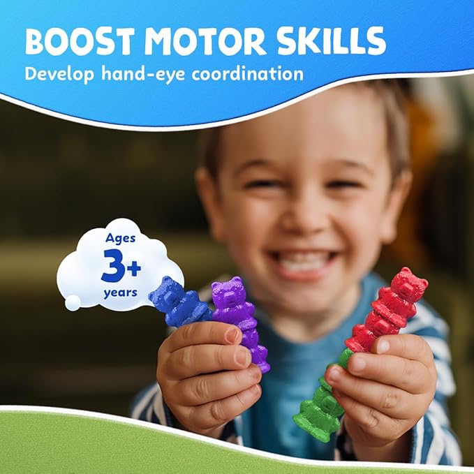 Skoolzy Stackable Counting Bears Color Sorting Toys for Toddlers 100 pc - Montessori Toddler Sorting Toys, Sorting Games, Teaching Counting Toys for Toddlers 3+, Manipulatives for Preschoolers