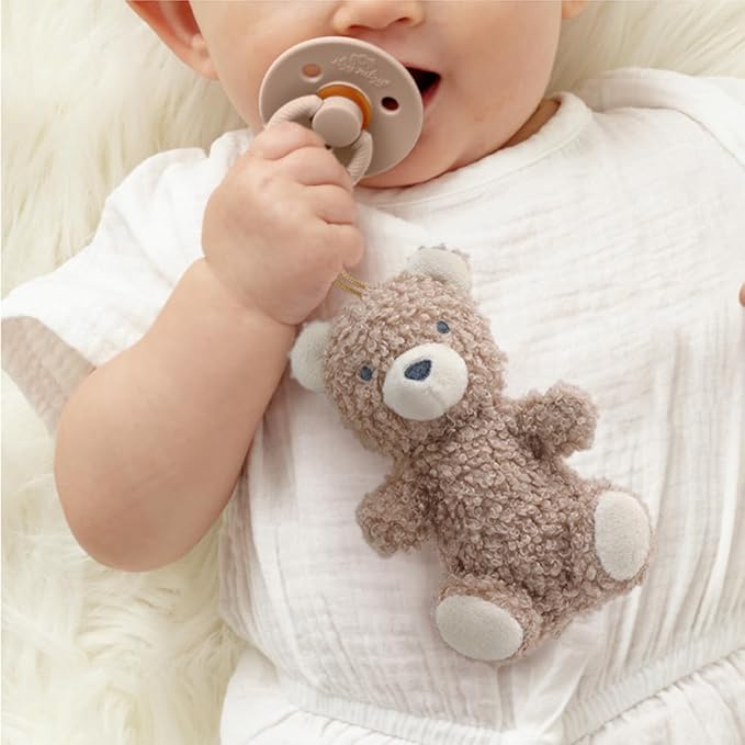 Itzy Ritzy Pacifier & Lovey Set - Natural Rubber Paci with Stuffed Animal Lovey - Detachable Plush Bear Pacifier Holder & Coordinating Natural Rubber Soother, Ideal for Ages 0-6 Months (Bear)