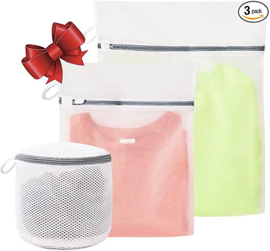 3Pcs Mesh Laundry Bags for Washing Delicates,with Upgrade the hanging ring,lingerie bags for washing delicates,Travel bag (1 Large 16x20,1 Medium 12x16,1 bra laundry bag)