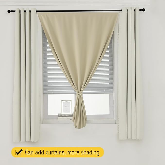 Self Adhesive Portable Blackout Curtains for Bedroom Easy to Install Window Thermal Lnsulated Kitchen Room Darkening Small Window Curtains, Cortinas Para Cuarto, 47"W X 71"L, Beige, 1 Panel