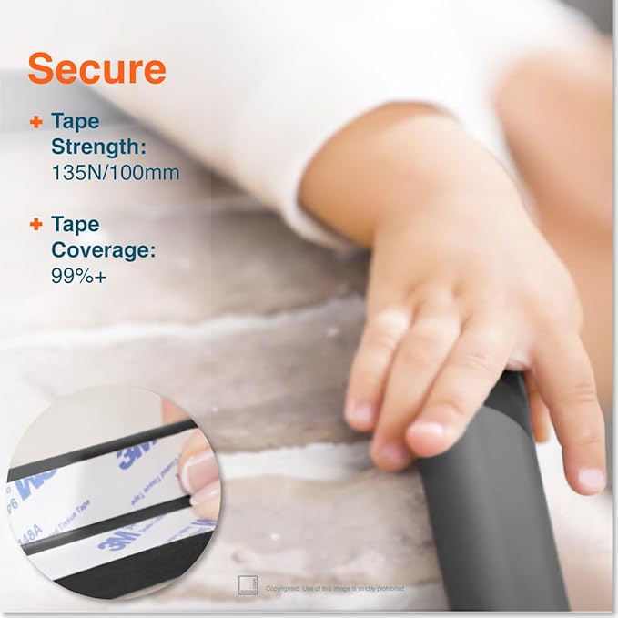 Roving Cove HeftyFit Edge Corner Protector Baby Proofing (Large 18ft Edge 8 Corners), Heavy-Duty, Soft NBR Rubber Foam, Furniture Fireplace Safety Bumper Guard, 3M Adhesive, Onyx Black