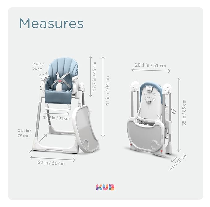 KÜB 3-in-1 Foldable Baby High Chair, 7 Height & 4 Recline Adjustable Seat & Tray for Easy Clean, 2 Locking Wheels, Multifunctional Infant High Chairs for Babies and Toddlers (Blue, with Toys)
