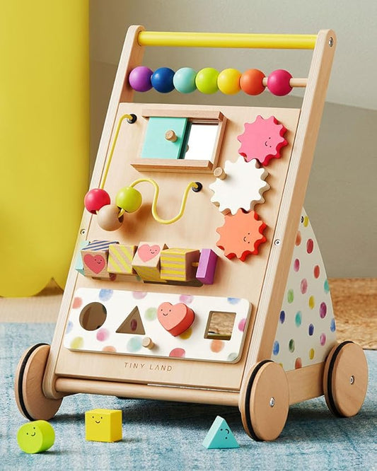 Tiny Land Wooden Baby Walker, Adjustable Speed Baby Push Walker for Boys and Girls, Montessori Activity Center Push Toy for Kids Development (Rainbow)