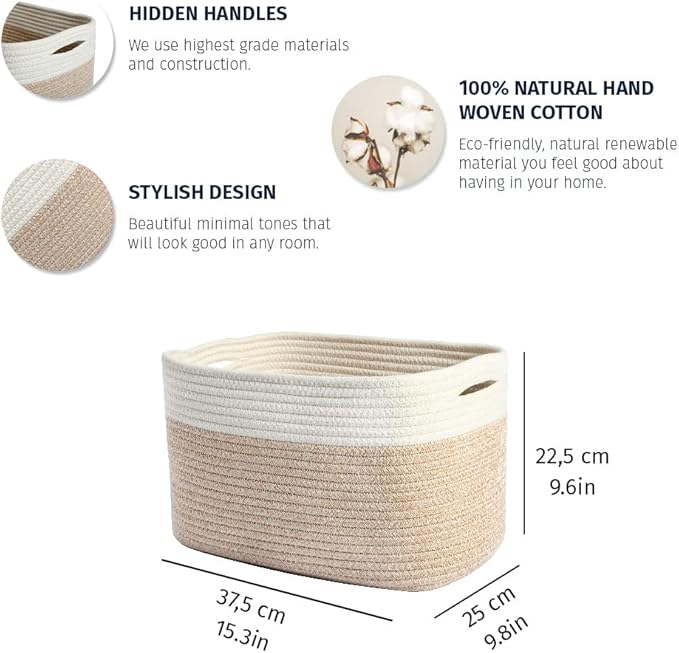 OrganiHaus Toy Storage Bins | Nursery Storage Basket | Towel Baskets for Bathroom | Woven Baskets for Storage | Decorative Baskets for Storage | Cotton Rope Baskets for Storage - Rainbow Basket