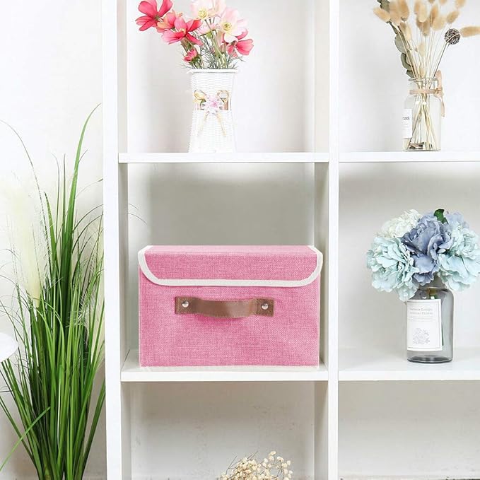 Lucky Monet Storage Bins Boxes with Lids 2 Pack Decorative Storage Boxes Collapsible Fabric Storage Basket Containers Lidded Storage Cube for Organizing Closet Home Office, 15"x 10"x 10" (Pink)