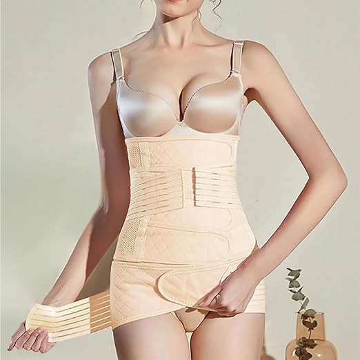 Postpartum Belly Support Recovery Belly/Waist/Pelvis Belt Shapewear Slimming Girdle, Beige for Posture Correction (Large)