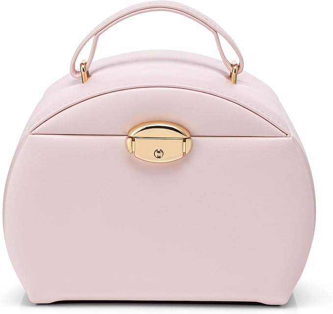 Vlando Musical Jewelry Box with Spinning Ballerina, Lockable Girls’ Jewelry Organizer for Necklaces Rings and Hair Accessories, Gift for Girls and Kids, Barely Pink