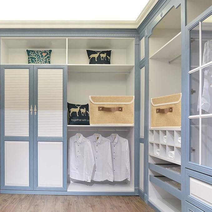 Lucky Monet Storage Bins Boxes with Lids 2 Pack Decorative Storage Boxes Collapsible Fabric Storage Basket Containers Lidded Storage Cube for Organizing Closet Home Office, 10"x 8"x 7" (Khaki)