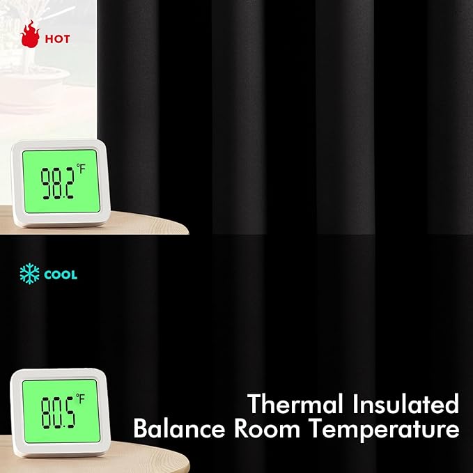 MIULEE Black Blackout Curtains for Bedroom Living Room 78 Inches Long 2 Panels, Thermal Insulated Room Darkening Drapes Solid Grommet Top Noise Reduction Light Blocking Window Treatments 40x78 Inch