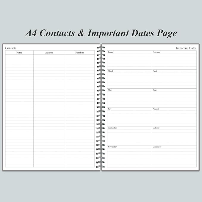 Daily Planner Undated - A4 To Do List Notebook Hourly Schedules, Spiral Appointment Planner for Women and Men,PVC Hardcover, Inner Pocket, Elastic Closure, 8.5" x 11", Grey