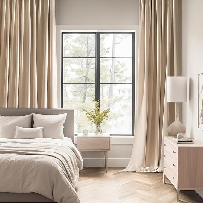 MIULEE Back Tab Beige Curtains 120 Inch Long 2 Panels Set for Living Room Bedroom, Cream Rod Pocket/Pinch Pleated Light Blocking Extra Long Thermal Insulated Room Darkening Blackout Curtains/Drapes