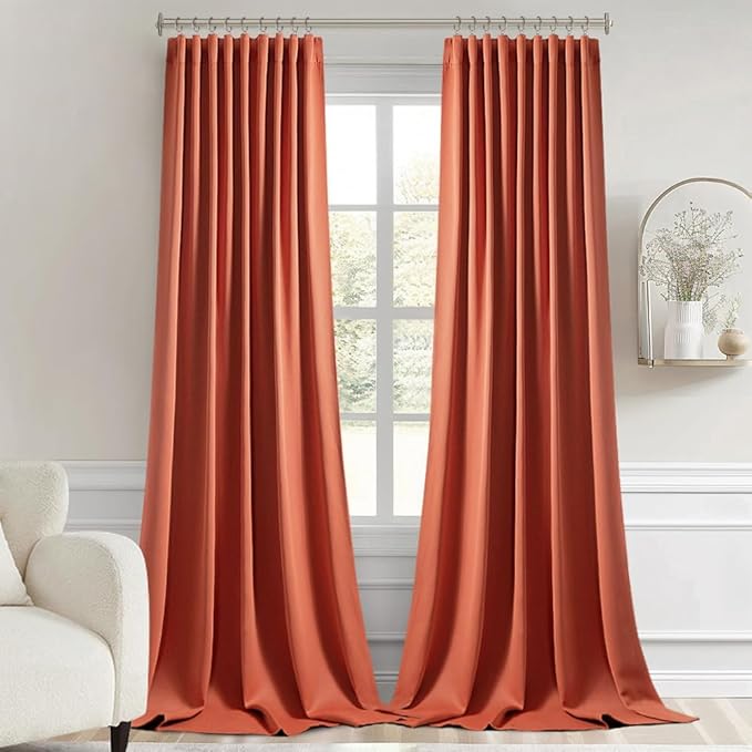 MIULEE Back Tab Burnt Orange Blackout Curtains 96 Inch Long 2 Panels Set for Bedroom, Fall Terracotta Rod Pocket/Pinch Pleated Thermal Insulated Room Darkening Light Blocking Floor to Ceiling Drapes