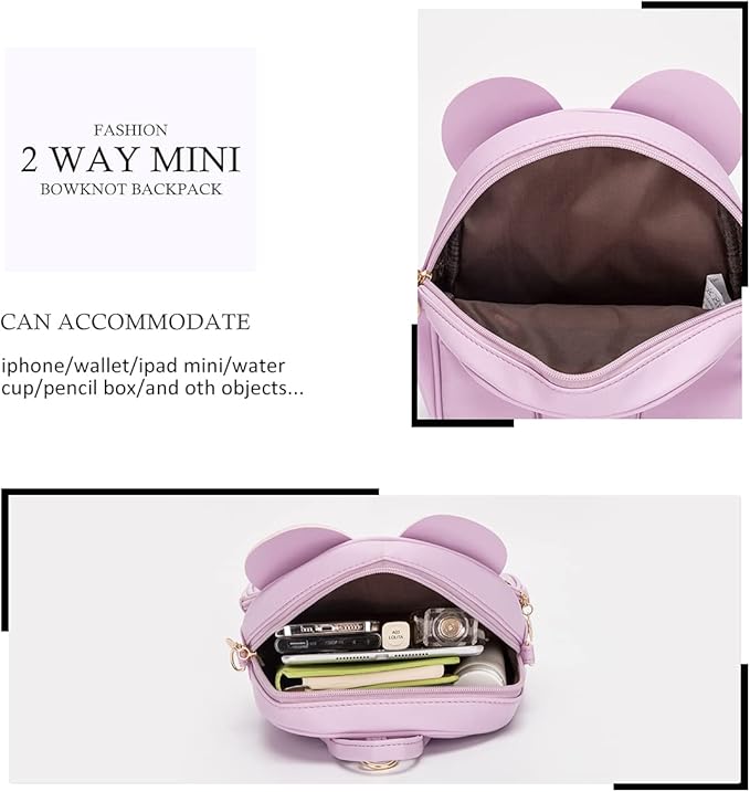 KL928 Girls Bowknot Polka Dot Cute Mini Backpack Small Daypacks Convertible Shoulder Bag Purse for Women