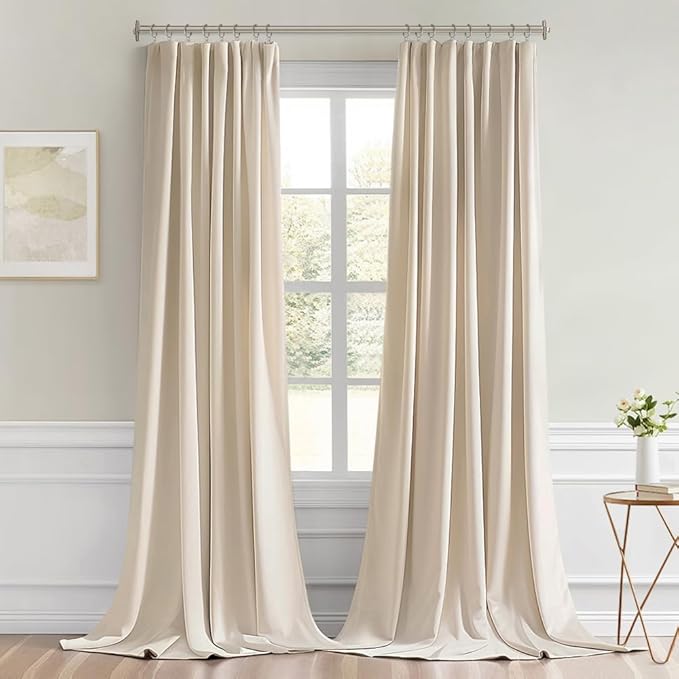 MIULEE Back Tab Cream Beige Curtains 94 Inch Long 2 Panels Set for Living Room Bedroom, Ivory Rod Pocket/Pinch Pleated Light Blocking Thermal Insulated Room Darkening Floor to Ceiling Blackout Drapes