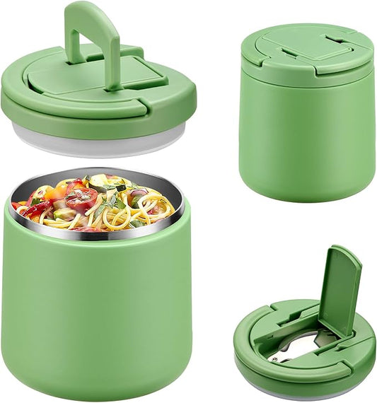 Soup Thermo for Hot Food 20oz Lunch Containers with Buckle Lid Wide Mouth Hot Food Jar Vacuum Insulated Stainless Steel Bento Box Leakproof with Spoon(Green)