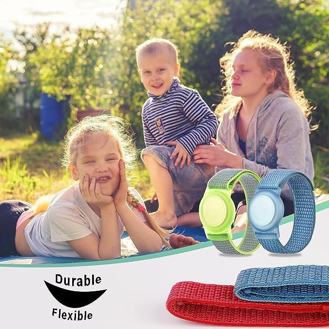 Kids Wristband Compatible with Apple AirTag, Protective Case for Air Tag GPS Tracker Holder with Nylon Bracelet, Adjustable Anti Lost Watch Band for Toddler Child Elder(Blue&Green)