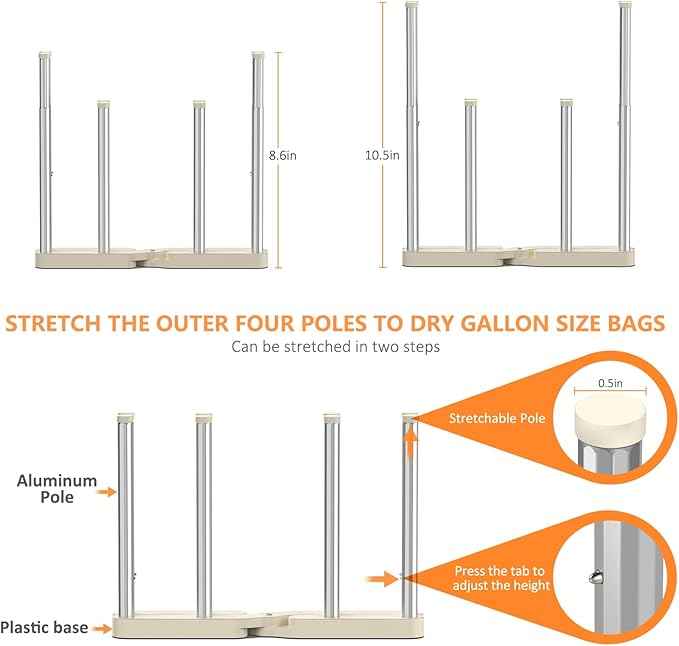 Reusable Storage Bag Drying Rack, Retractable Metal Bottle Drying Rack, Collapsible Cup Draining Rack for Water Bottles, Mason Jars, Mugs, Glass and Sports Bottle(1 Pcs)