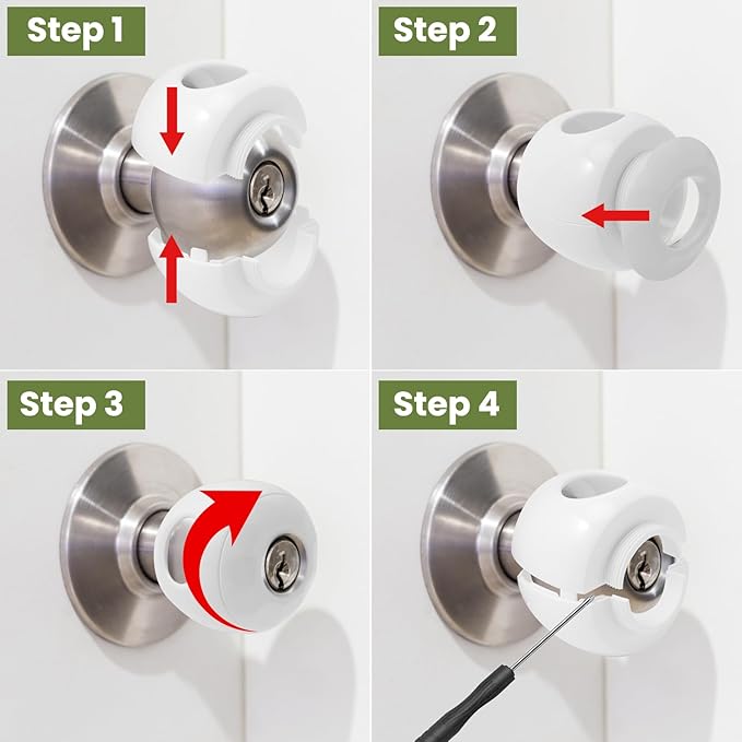 Child Safety Door Knob Covers 4 Pack Reusable Baby Proof Door Knob Locks Baby Proof Door Handle Protector for Kids Universal Fit Easy Grip Lockable Design No Tools Needed
