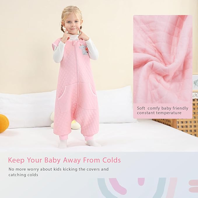 Baby Toddler Sleep Sack with Feet 2.5 TOG Winter, Wearable Blanket with Legs, Toddler Sleeping Sack Long Sleeve (Pink, 2T-3T)