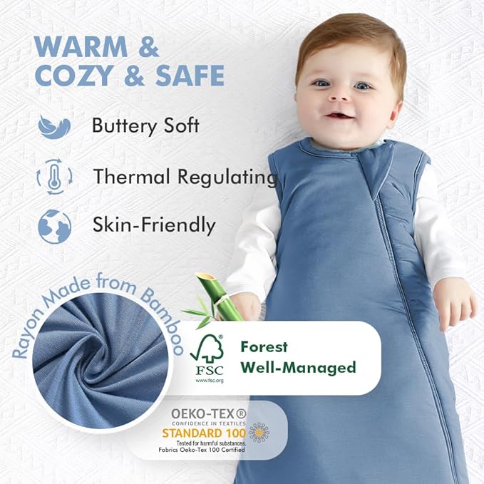 HAPIU Unisex Rayon Made from Bamboo Baby Sleep Sack TOG 1.0, 2-Way Zipper YKK, Wearable Blanket Baby