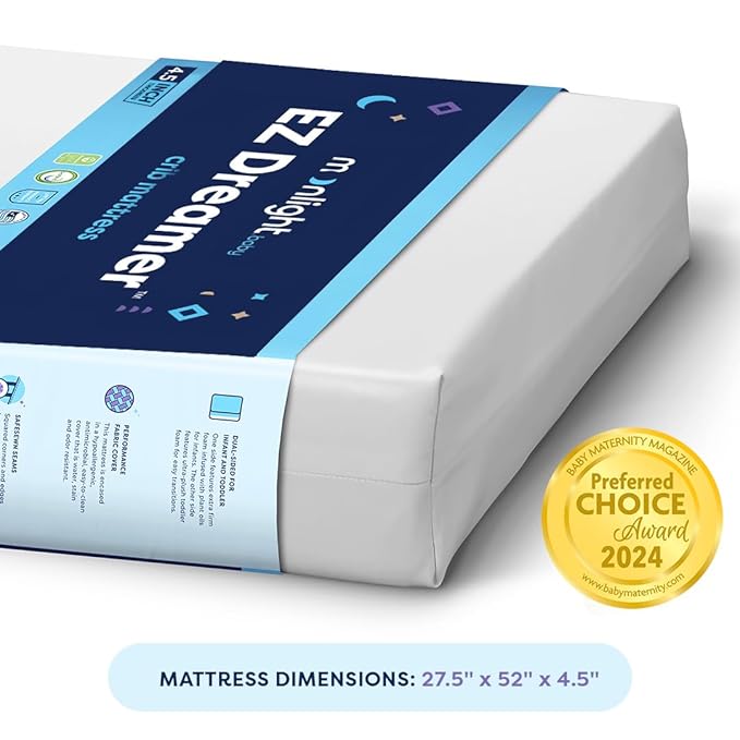Moonlight Slumber EZ Dreamer Crib Mattress – Dual-Sided Baby and Toddler Mattress, Firm Infant Support, Waterproof and Hypoallergenic Cover, 4.5" Foam, Standard Size, Made in USA