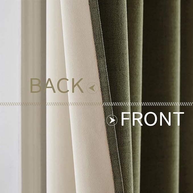 MIULEE Linen Texture Curtains for Bedroom Solid 100% Blackout Thermal Insulated Light Olive Green Curtains Grommet Room Darkening Drapes for Living Room Nursery 52x108 Inch (2 Panels)