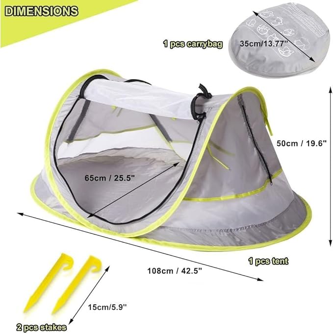 Poray Portable Baby Beach Tent with UPF 50+ Sun Shelter,Mosquito Net and Sunshade, Ideal Pop Up Kids Travel Tent with Carry Bag & 2 Stakes,Outdoor Indoor Play and Sun Protection