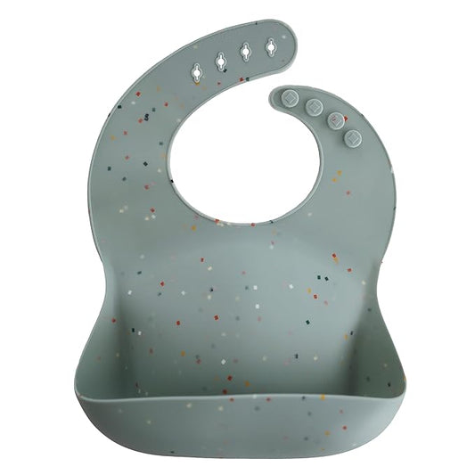 mushie Silicone Baby Bib | Adjustable Fit Waterproof Bibs (Cambridge Blue Confetti)