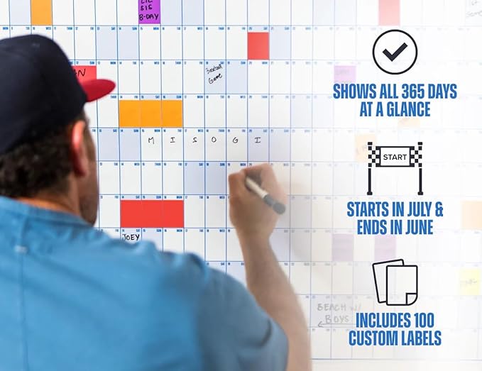 The Big A## Calendar Mid-Year Wall Planner – July to June Dry-Erase Board – Includes 1 Marker & 100 Labels – Lightweight, Easy to Hang Yearly Planner – Plan Goals & Adventures – Blue, 4’x3’